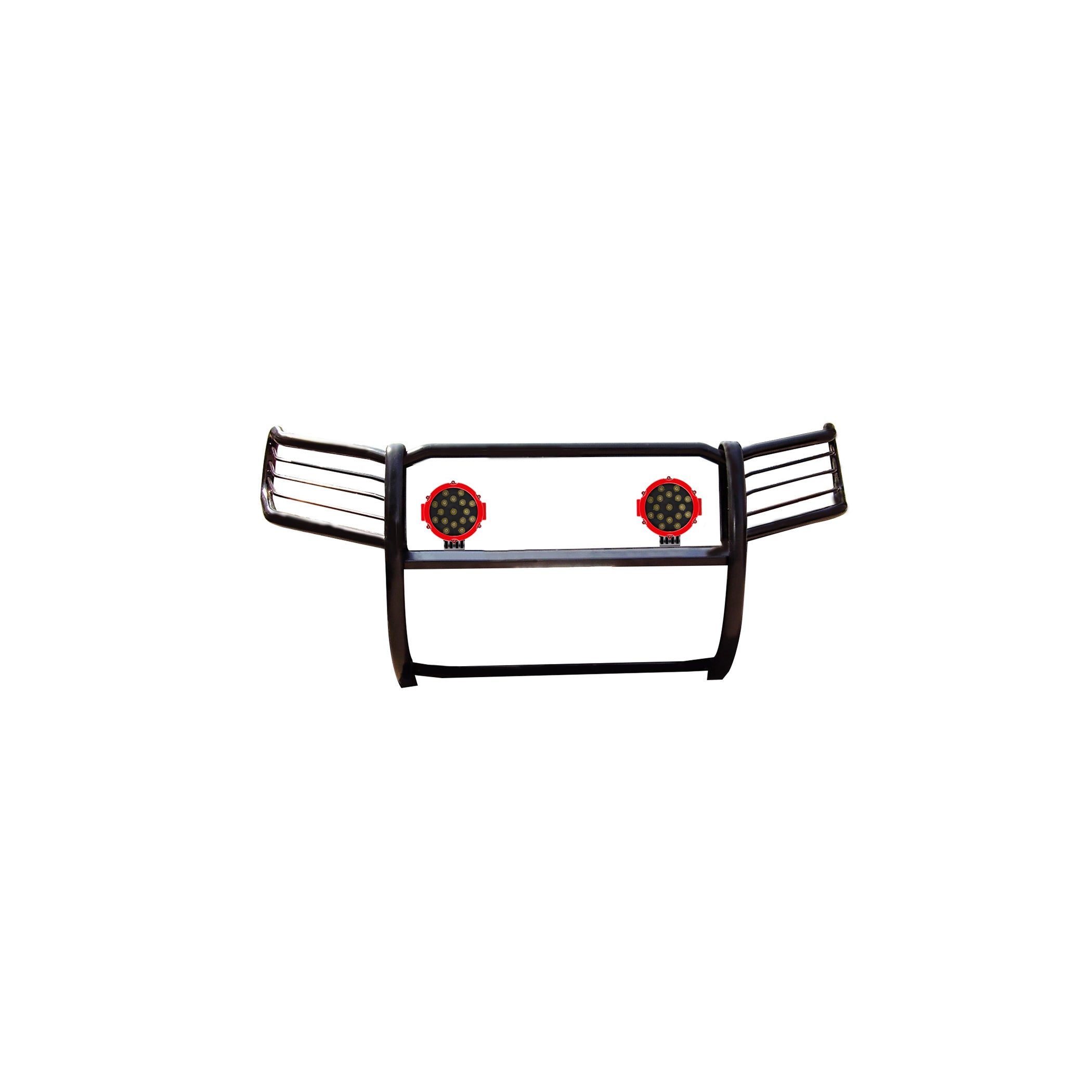 2004-2015 Nissan Titan Grille Guard Kit Modular Incl. pair of 7.0"Dia.  LED  Lights w/Red Trim Rings w/ Wiring Harness and Switch | Black Horse Off Road - Image 1