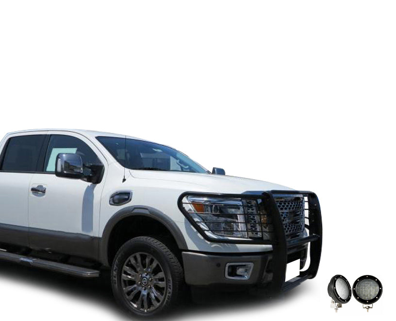 2017-2024 Nissan Titan Grille Guard Kit Modular Pair  of 5.3" Dia. LED Flood Lights w/ Black Trim Rings Wiring Harness  and Switch | Black Horse Off Road - Image 6