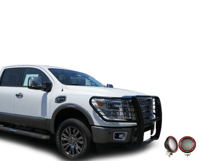 2017-2024 Nissan Titan Grille Guard Kit Modular Pair  of 5.3" Dia. LED Flood Lights w/ Red Trim Rings Wiring Harness  and Switch | Black Horse Off Road - Image 6
