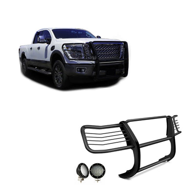 2016-2024 Nissan Titan Xd Grille Guard Kit Modular Pair  of 5.3" Dia. LED Flood Lights w/ Black Trim Rings Wiring Harness  and Switch | Black Horse Off Road - Image 1