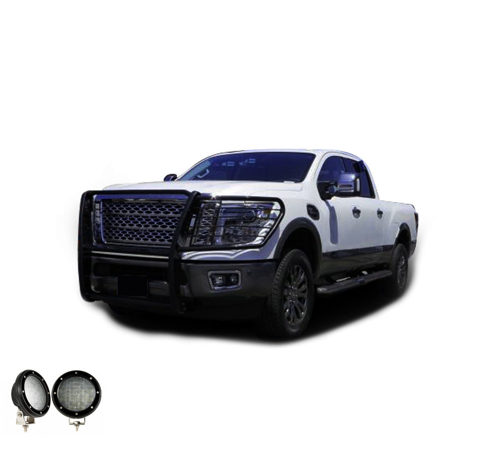 2016-2024 Nissan Titan Xd Grille Guard Kit Modular Pair  of 5.3" Dia. LED Flood Lights w/ Black Trim Rings Wiring Harness  and Switch | Black Horse Off Road - Image 6