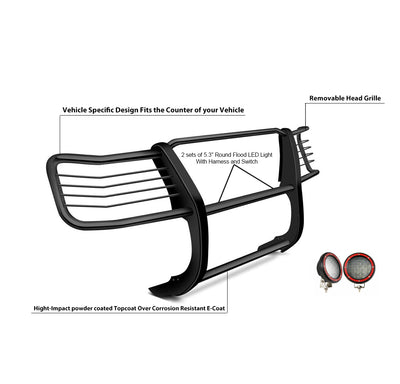 2016-2024 Nissan Titan Xd Grille Guard Kit Modular Pair  of 5.3" Dia. LED Flood Lights w/ Red Trim Rings Wiring Harness  and Switch | Black Horse Off Road - Image 3