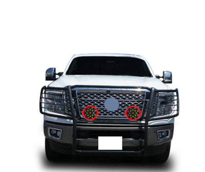 2016-2024 Nissan Titan Xd Grille Guard Kit Modular Incl. pair of 7.0"Dia.  LED  Lights w/Red Trim Rings w/ Wiring Harness and Switch | Black Horse Off Road - Image 4