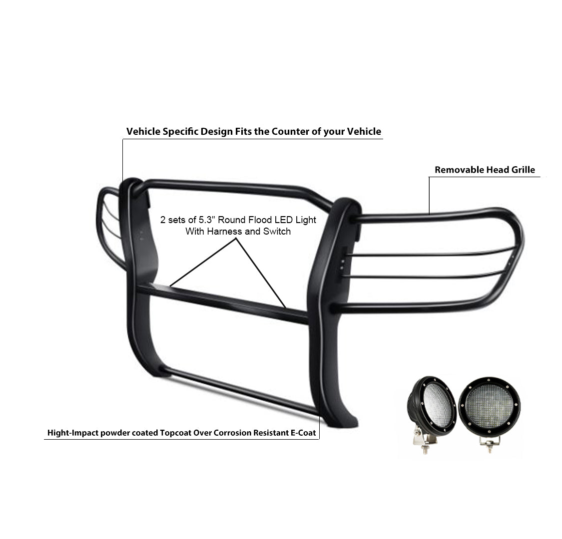 1998-2007 Toyota Land Cruiser Grille Guard Kit Modular Pair  of 5.3" Dia. LED Flood Lights w/ Black Trim Rings Wiring Harness  and Switch | Black Horse Off Road - Image 4