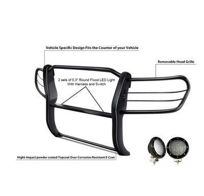 1998-2007 Toyota Land Cruiser Grille Guard Kit Modular Pair  of 5.3" Dia. LED Flood Lights w/ Black Trim Rings Wiring Harness  and Switch | Black Horse Off Road - Image 4