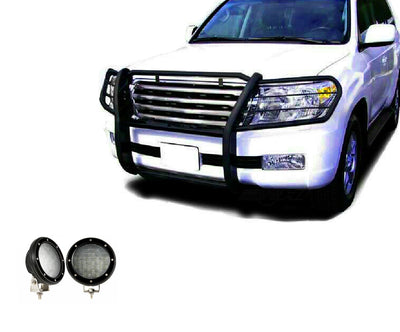 1998-2007 Toyota Land Cruiser Grille Guard Kit Modular Pair  of 5.3" Dia. LED Flood Lights w/ Black Trim Rings Wiring Harness  and Switch | Black Horse Off Road - Image 7