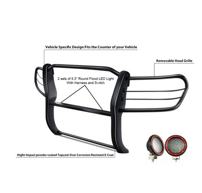 1998-2007 Toyota Land Cruiser Grille Guard Kit Modular Pair  of 5.3" Dia. LED Flood Lights w/ Red Trim Rings Wiring Harness  and Switch | Black Horse Off Road - Image 4
