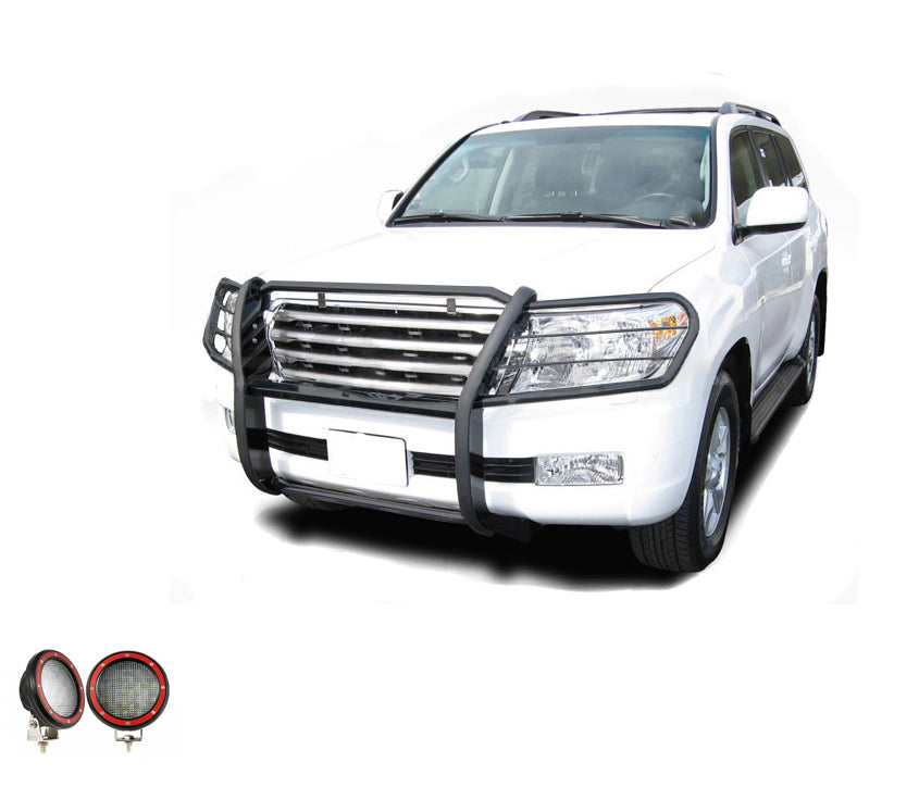 1998-2007 Toyota Land Cruiser Grille Guard Kit Modular Pair  of 5.3" Dia. LED Flood Lights w/ Red Trim Rings Wiring Harness  and Switch | Black Horse Off Road - Image 7