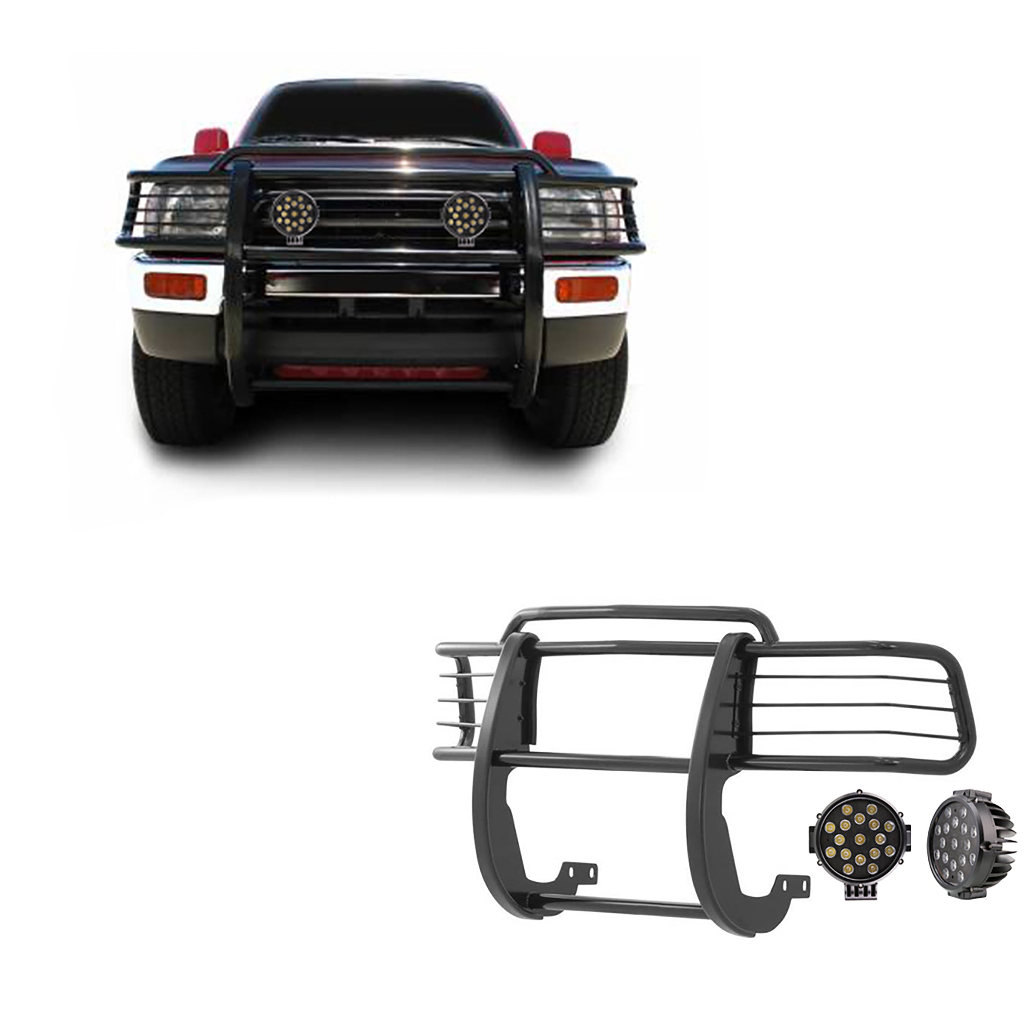 1996-2000 Toyota 4Runner Grille Guard Kit Modular Incl. pair of 7.0"Dia.  LED  Lights w/ Black Trim Rings w/ Wiring Harness and Switch | Black Horse Off Road - Image 1