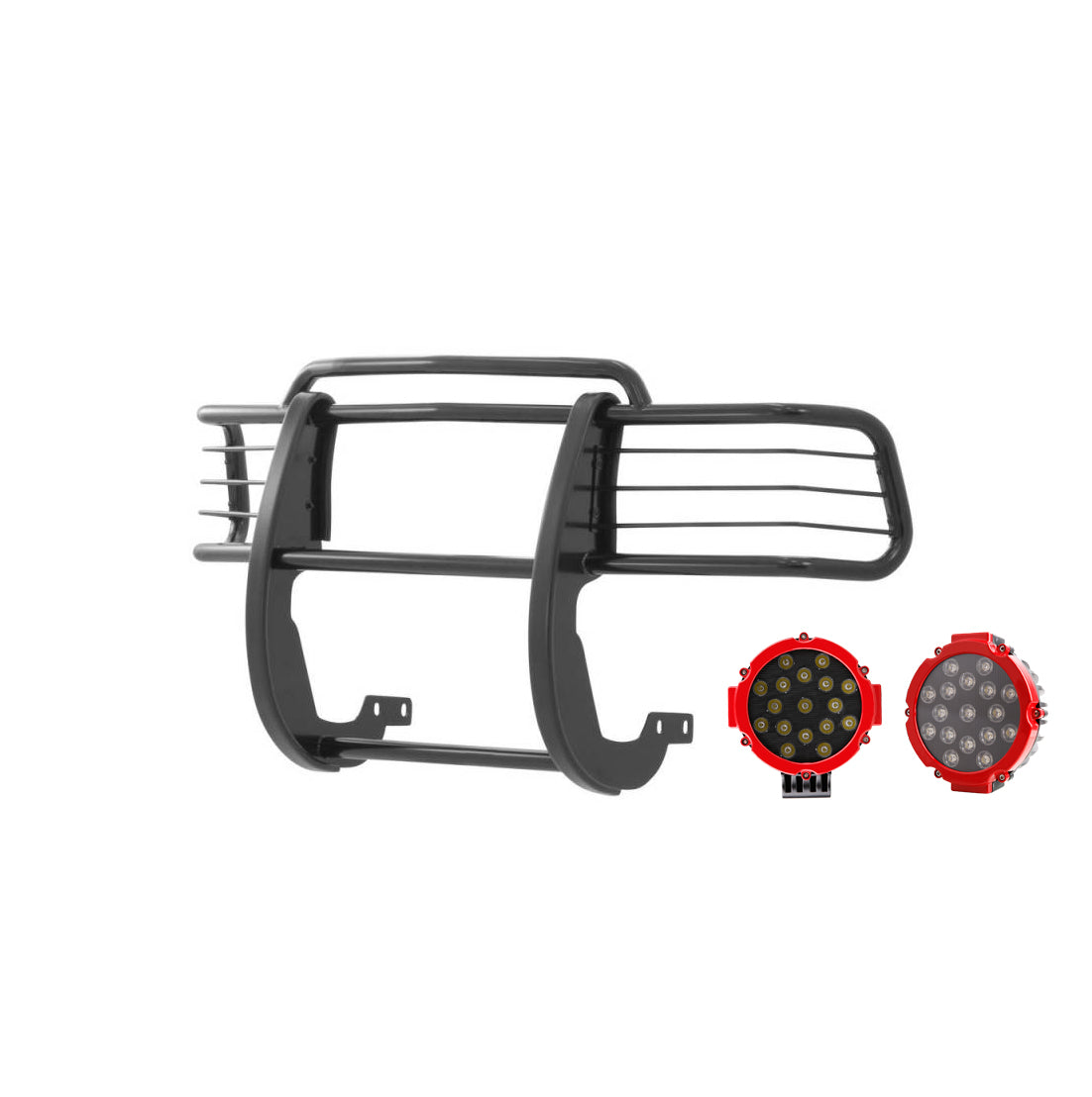 1996-2000 Toyota 4Runner Grille Guard Kit Modular Incl. pair of 7.0"Dia.  LED  Lights w/Red Trim Rings w/ Wiring Harness and Switch | Black Horse Off Road - Image 4