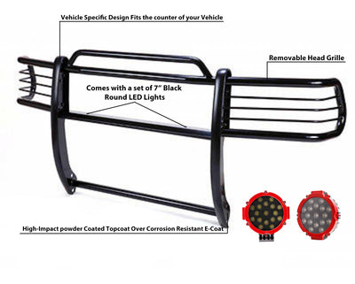 2001-2005 Toyota Rav4 Grille Guard Kit Modular Incl. pair of 7.0"Dia.  LED  Lights w/Red Trim Rings w/ Wiring Harness and Switch | Black Horse Off Road - Image 2