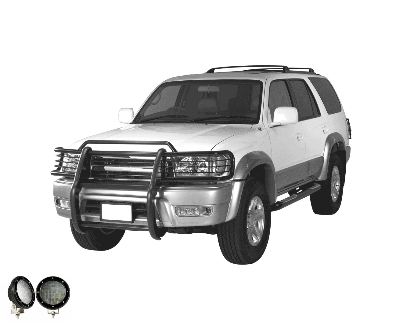1999-2002 Toyota 4Runner Grille Guard Kit Modular Pair  of 5.3" Dia. LED Flood Lights w/ Black Trim Rings Wiring Harness  and Switch | Black Horse Off Road - Image 7