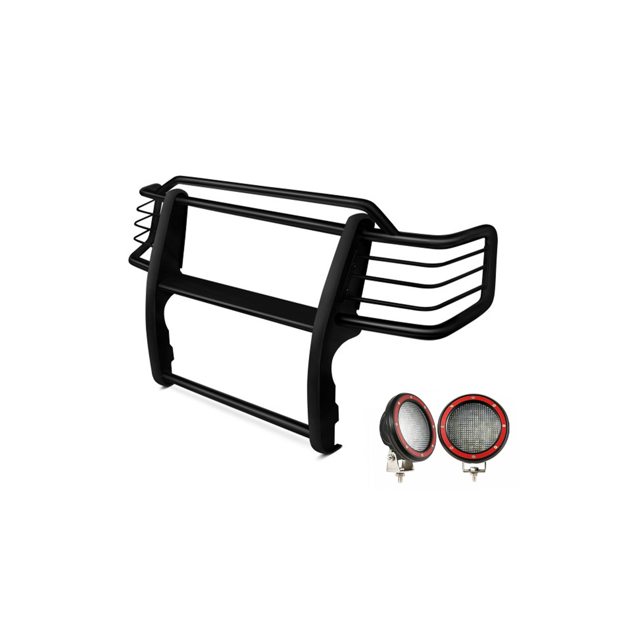 1999-2002 Toyota 4Runner Grille Guard Kit Modular Pair  of 5.3" Dia. LED Flood Lights w/ Red Trim Rings Wiring Harness  and Switch | Black Horse Off Road - Image 8