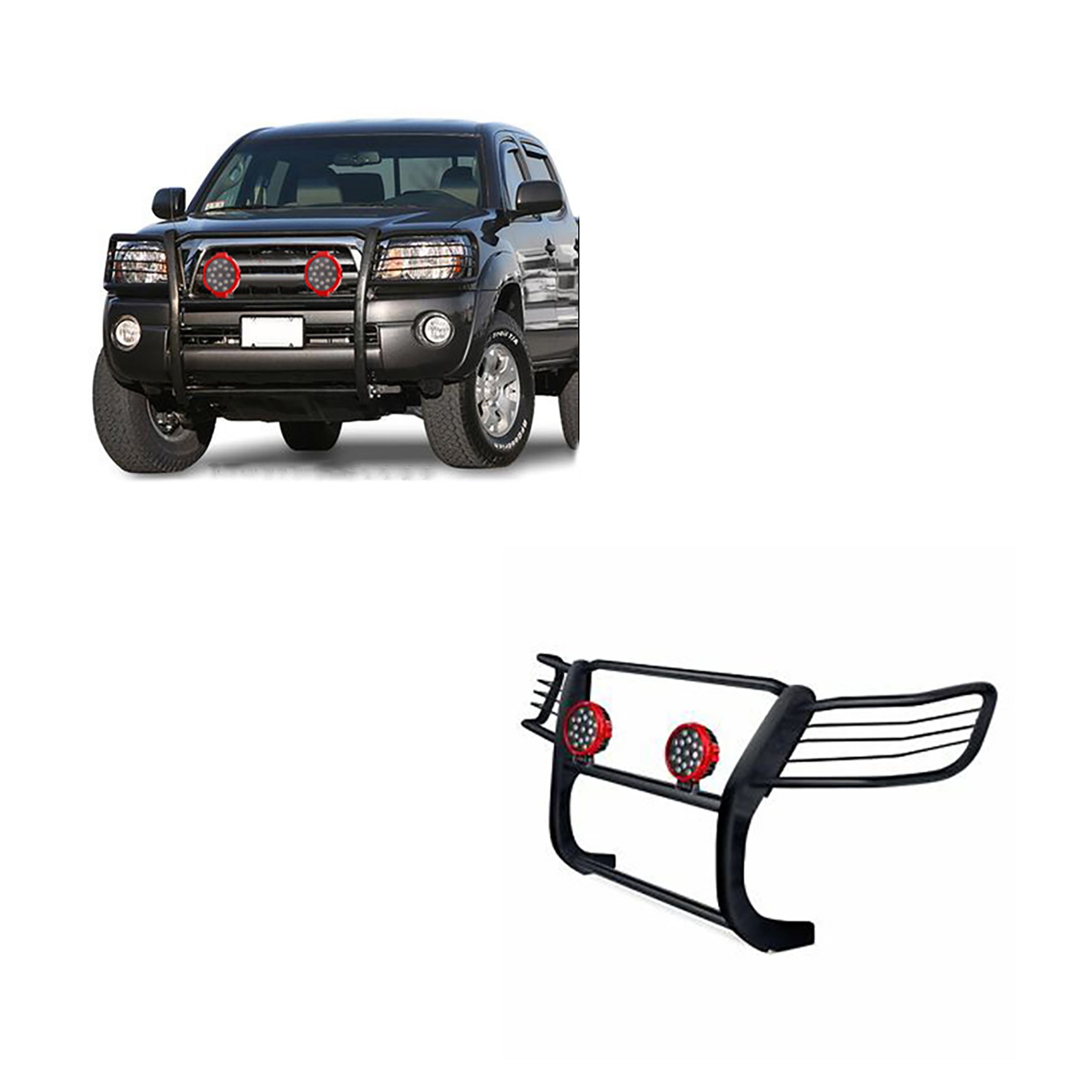 2001-2004 Toyota Tacoma Grille Guard Kit Modular Incl. pair of 7.0"Dia.  LED  Lights w/ Black Trim Rings w/ Wiring Harness and Switch | Black Horse Off Road - Image 1