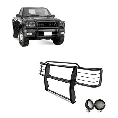 2001-2004 Toyota Tacoma Grille Guard Kit Modular Pair  of 5.3" Dia. LED Flood Lights w/ Black Trim Rings Wiring Harness  and Switch | Black Horse Off Road - Image 1