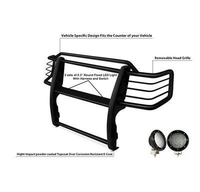 2001-2004 Toyota Tacoma Grille Guard Kit Modular Pair  of 5.3" Dia. LED Flood Lights w/ Black Trim Rings Wiring Harness  and Switch | Black Horse Off Road - Image 3