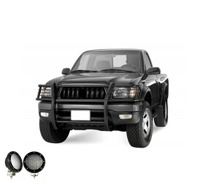 2001-2004 Toyota Tacoma Grille Guard Kit Modular Pair  of 5.3" Dia. LED Flood Lights w/ Black Trim Rings Wiring Harness  and Switch | Black Horse Off Road - Image 5