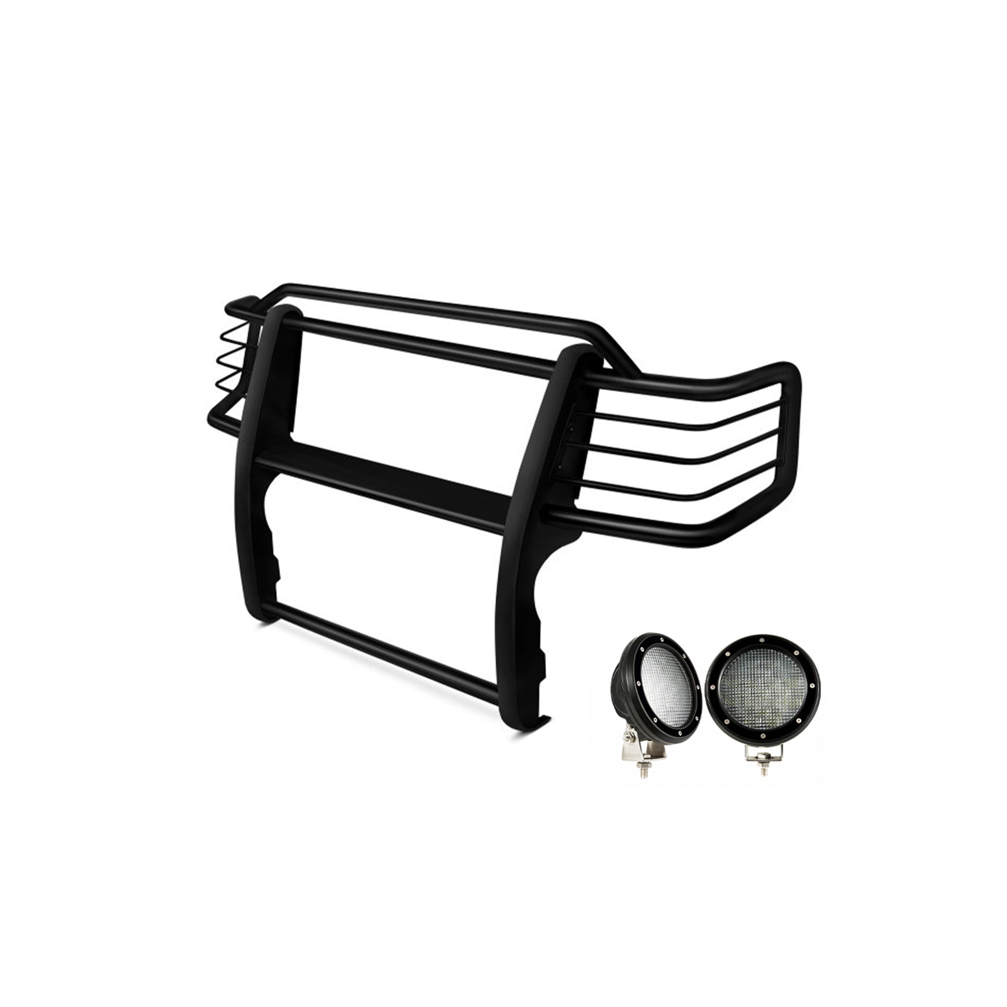 2001-2004 Toyota Tacoma Grille Guard Kit Modular Pair  of 5.3" Dia. LED Flood Lights w/ Black Trim Rings Wiring Harness  and Switch | Black Horse Off Road - Image 6