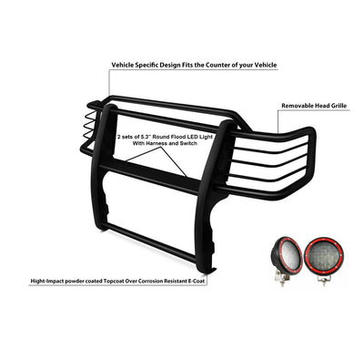 2001-2004 Toyota Tacoma Grille Guard Kit Modular Pair  of 5.3" Dia. LED Flood Lights w/ Red Trim Rings Wiring Harness  and Switch | Black Horse Off Road - Image 3
