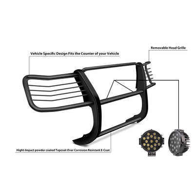 2004-2006 Toyota Tundra Grille Guard Kit Modular Incl. pair of 7.0"Dia.  LED  Lights w/ Black Trim Rings w/ Wiring Harness and Switch | Black Horse Off Road - Image 6