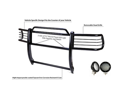2004-2006 Toyota Tundra Grille Guard Kit Modular Pair  of 5.3" Dia. LED Flood Lights w/ Black Trim Rings Wiring Harness  and Switch | Black Horse Off Road - Image 2