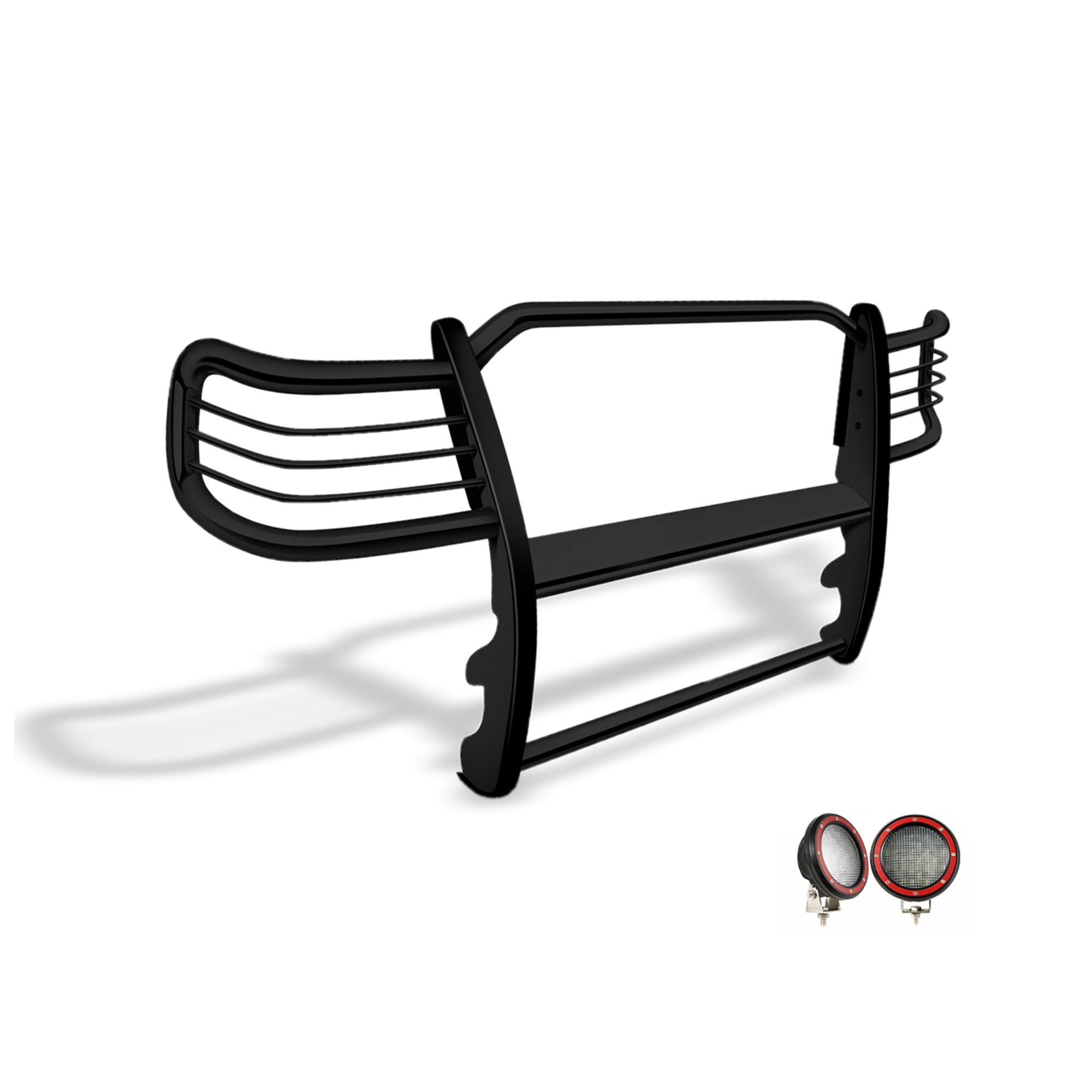 2003-2009 Lexus Gx470 / Toyota 4Runner Grille Guard Kit Modular Pair  of 5.3" Dia. LED Flood Lights w/ Red Trim Rings Wiring Harness  and Switch | Black Horse Off Road - Image 10