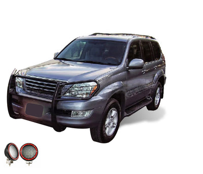 2003-2009 Lexus Gx470 / Toyota 4Runner Grille Guard Kit Modular Pair  of 5.3" Dia. LED Flood Lights w/ Red Trim Rings Wiring Harness  and Switch | Black Horse Off Road - Image 9