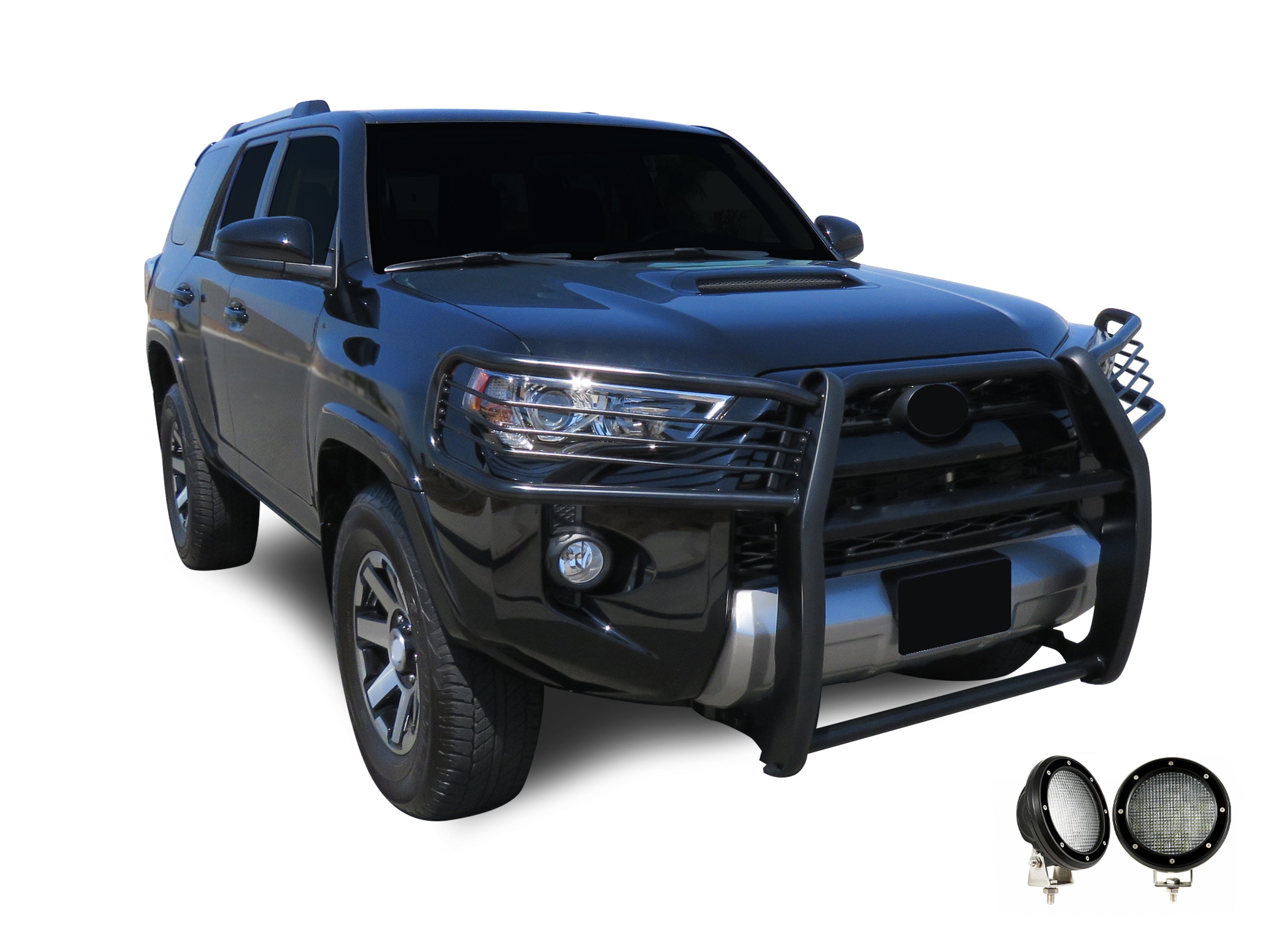 2010-2024 Toyota 4Runner Grille Guard Kit Modular Pair  of 5.3" Dia. LED Flood Lights w/ Black Trim Rings Wiring Harness  and Switch | Black Horse Off Road - Image 8