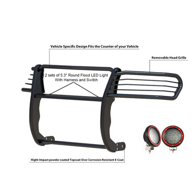 2010-2024 Toyota 4Runner Grille Guard Kit Modular Pair  of 5.3" Dia. LED Flood Lights w/ Red Trim Rings Wiring Harness  and Switch | Black Horse Off Road - Image 4