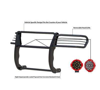 2010-2024 Toyota 4Runner Grille Guard Kit Modular Incl. pair of 7.0"Dia.  LED  Lights w/Red Trim Rings w/ Wiring Harness and Switch | Black Horse Off Road - Image 6