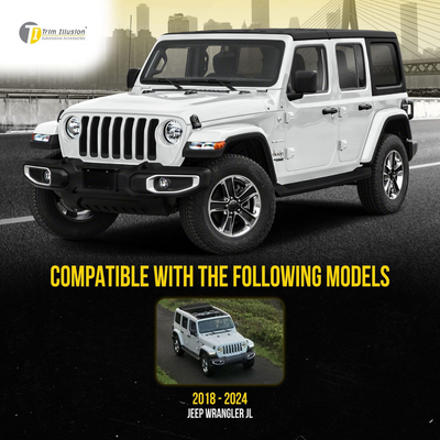 2018-2023 Jeep Wrangler 7 PCS Gloss Black Snap-on W/Tape Patented Grille Overlay