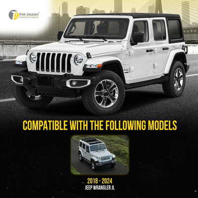 2018-2023 Jeep Wrangler Sahara/Rubicon 7 PCS Gloss Black Tape-on Patented Grille Overlay