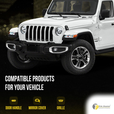 2018-2023 Jeep Wrangler Sahara/Rubicon 7 PCS Gloss Black Tape-on Patented Grille Overlay