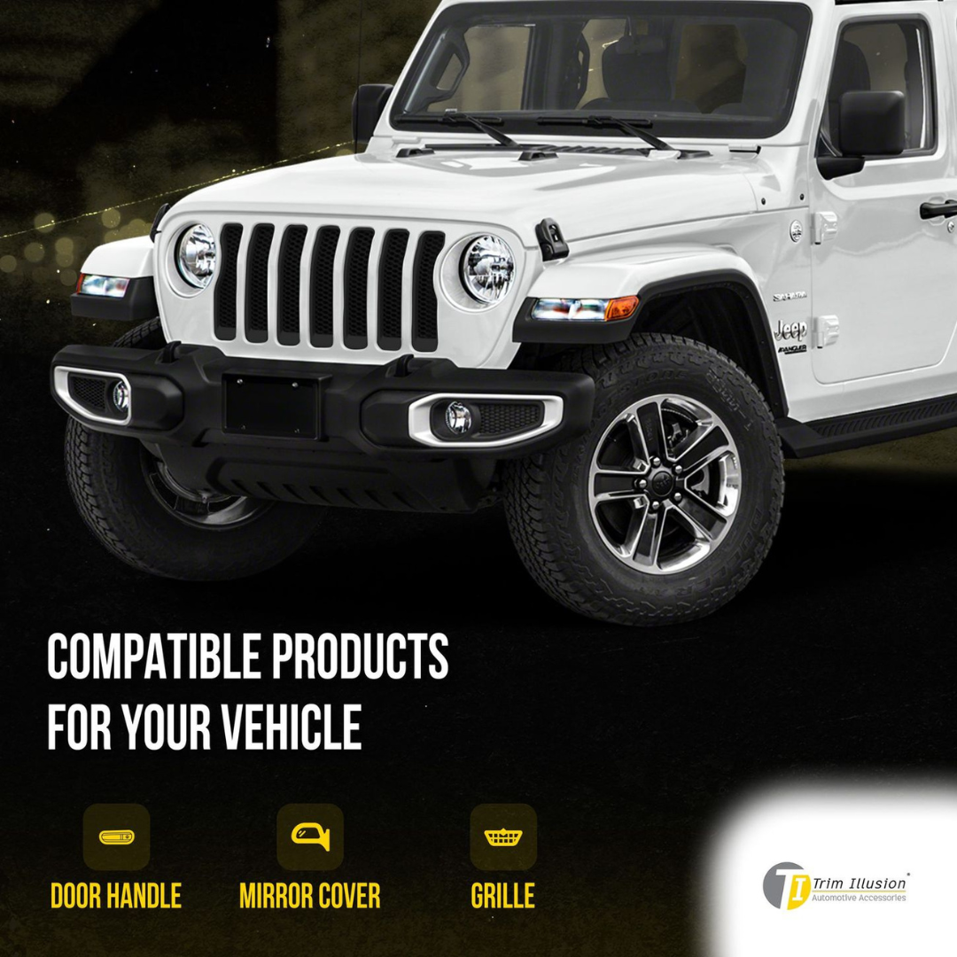2018-2023 Jeep Wrangler 7 PCS Gloss Black Snap-on W/Tape Patented Grille Overlay