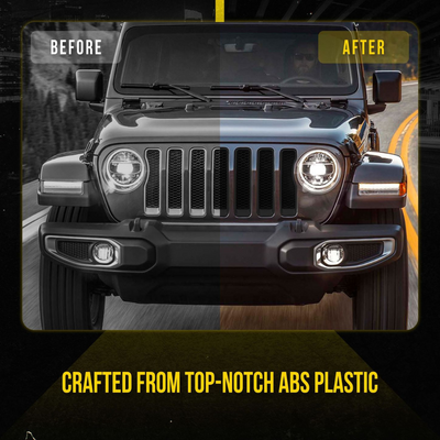 2018-2023 Jeep Wrangler 7 PCS Gloss Black Snap-on W/Tape Patented Grille Overlay