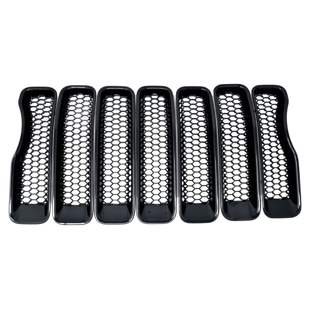2018-2023 Jeep Wrangler 7 PCS Gloss Black Snap-on W/Tape Patented Grille Overlay