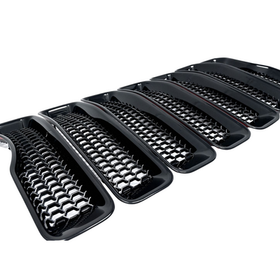 2018-2023 Jeep Wrangler 7 PCS Gloss Black Snap-on W/Tape Patented Grille Overlay