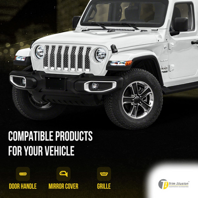 2018-2023 Jeep Wrangler Sahara/Rubicon Does not fit grille with Camera 7 PCS Chrome Tape-on Patented Grille Overlay