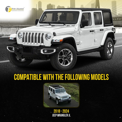 2018-2023 Jeep Wrangler Sahara/Rubicon Does not fit grille with Camera 7 PCS Chrome Tape-on Patented Grille Overlay