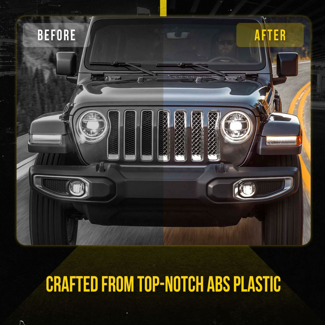 2018-2023 Jeep Wrangler Sahara/Rubicon Does not fit grille with Camera 7 PCS Chrome Tape-on Patented Grille Overlay