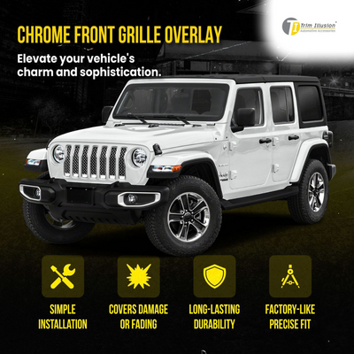 2018-2023 Jeep Wrangler Sahara/Rubicon Does not fit grille with Camera 7 PCS Chrome Tape-on Patented Grille Overlay