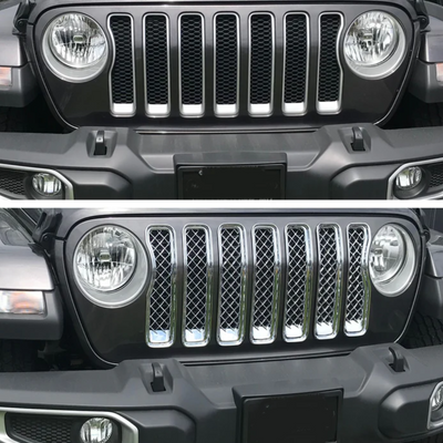 2018-2023 Jeep Wrangler Sahara/Rubicon Does not fit grille with Camera 7 PCS Chrome Tape-on Patented Grille Overlay