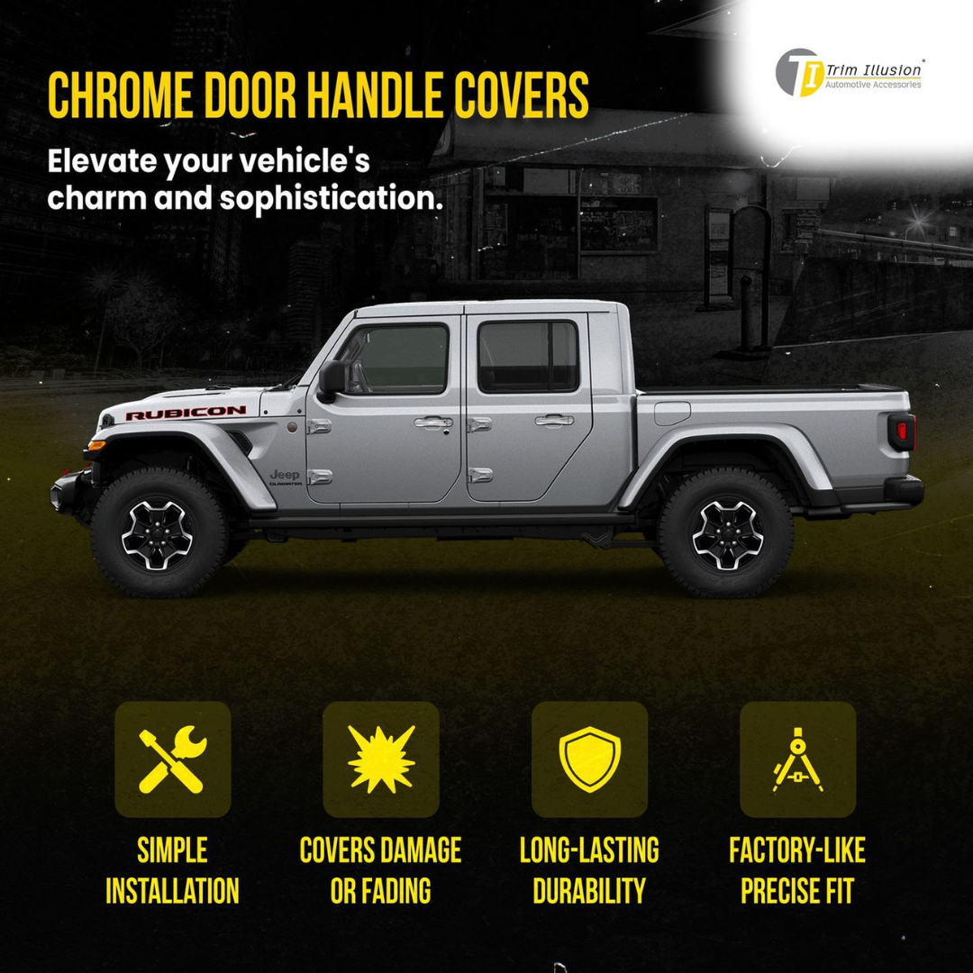 2018-2024 Jeep Wrangler, 20-24 Jeep Gladiator W/ Smart Key 10 PCS Chrome Snap-on W/Tape Patented Door Handle Cover
