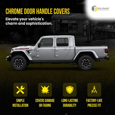 2018-2024 Jeep Wrangler, 20-24 Jeep Gladiator W/ Smart Key 10 PCS Chrome Snap-on W/Tape Patented Door Handle Cover