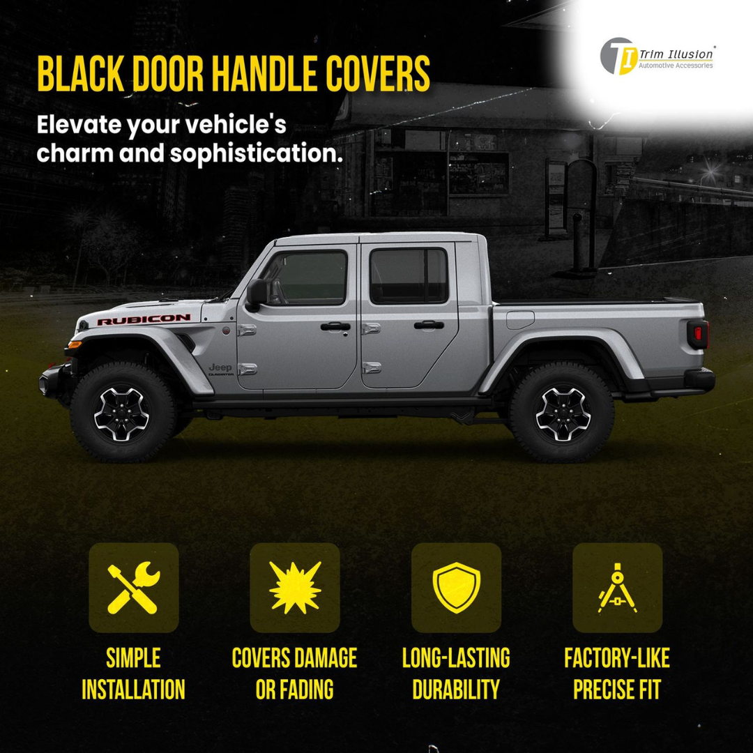 2018-2024 Jeep Wrangler, 20-24 Jeep Gladiator W/ Smart Key 10 PCS Gloss Black Snap-on W/Tape Patented Door Handle Cover