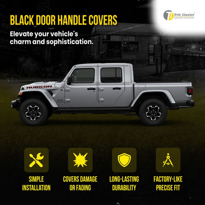 2018-2024 Jeep Wrangler, 20-24 Jeep Gladiator W/ Smart Key 10 PCS Gloss Black Snap-on W/Tape Patented Door Handle Cover