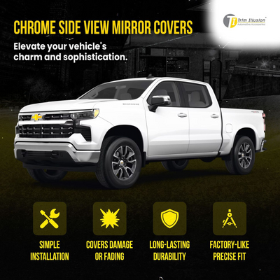 2019-2024 Chevrolet Silverado 1500, 19-24 GMC Sierra 1500 2 PCS Top Chrome Replacement Mirror Cover