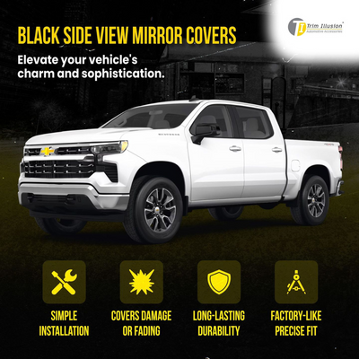 2019-2024 Chevrolet Silverado 1500, 19-24 GMC Sierra 1500 2 PCS Top Gloss Black Replacement Mirror Cover