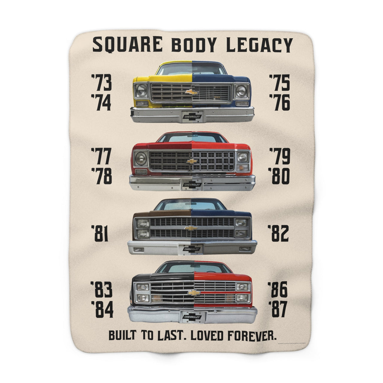 Chevrolet C10 Square Body Legacy Ultra Plush Sherpa Blanket – 50×60 Stacked Year Edition