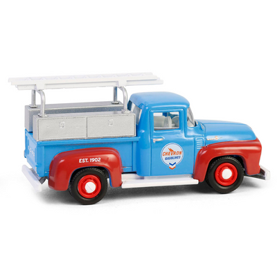 1956 Ford F-100 Pickup Truck with Tool Boxes and Ladders "Chevron" Blue and Red "Chevron Special Edition" Series 1 1/64 Diecast Model Car